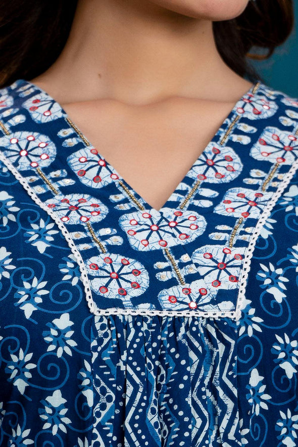 Women Indigo Blue Ethnic Motifs Printed Anarkali Kurta with Trousers & Dupatta