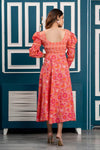 Peach Floral Print Maxi Dress with Sweetheart Neck