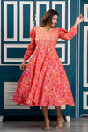 Peach Floral Print Maxi Dress with Sweetheart Neck