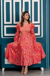 Peach Floral Print Maxi Dress with Sweetheart Neck