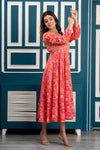 Peach Floral Print Maxi Dress with Sweetheart Neck