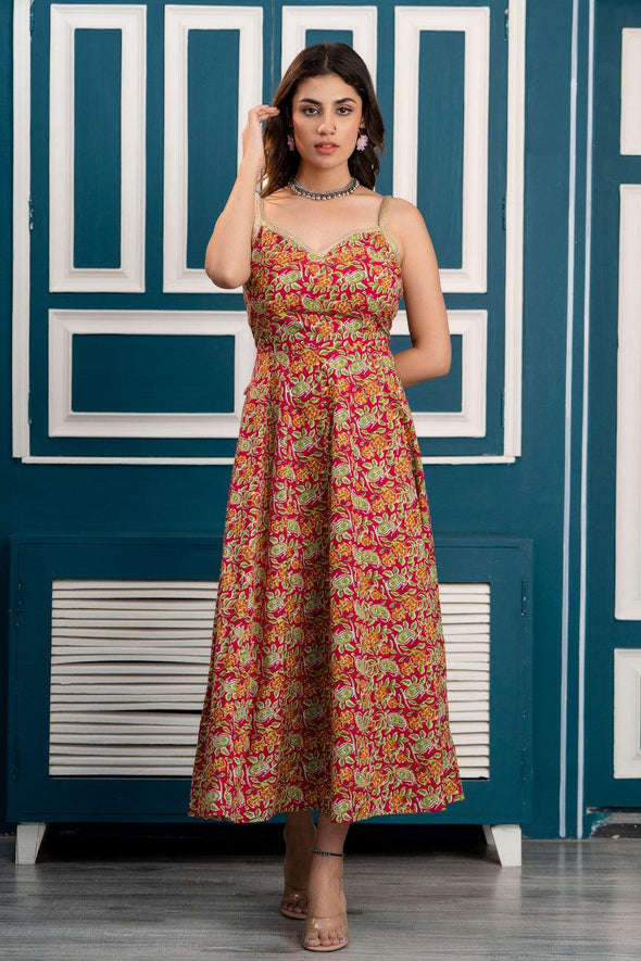 Multicolor Floral Print Maxi Dress with Sweetheart Neck