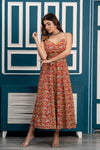 Multicolor Floral Print Maxi Dress with Sweetheart Neck - Frionkandy