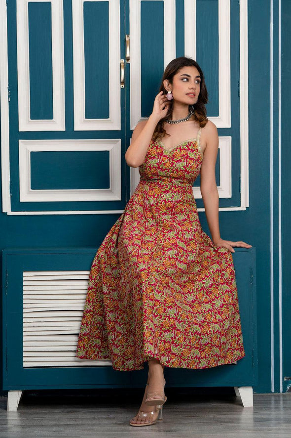 Multicolor Floral Print Maxi Dress with Sweetheart Neck