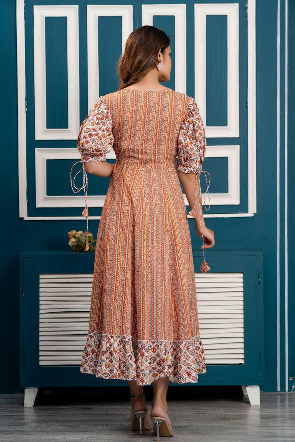 Multicolor Abstract Printed Maxi Dress with Keyhole Neck
