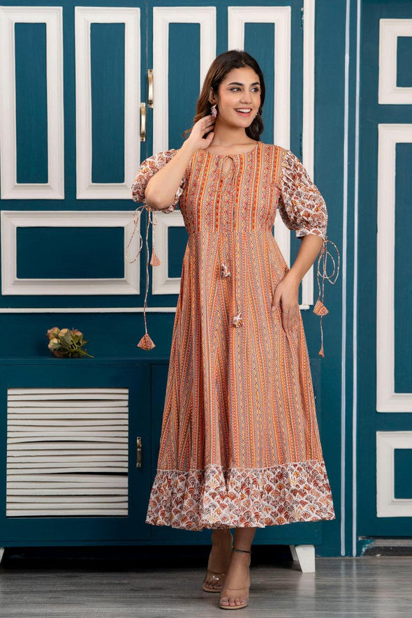 Multicolor Abstract Printed Maxi Dress with Keyhole Neck
