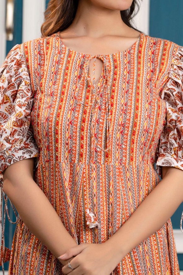 Multicolor Abstract Printed Maxi Dress with Keyhole Neck