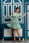 Pista Green Floral Embroidered Mini Fit and Flare Dress