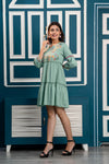 Pista Green Floral Embroidered Mini Fit and Flare Dress