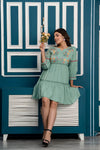 Pista Green Floral Embroidered Mini Fit and Flare Dress
