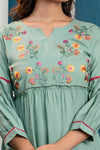 Pista Green Floral Embroidered Mini Fit and Flare Dress