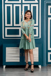 Pista Green Floral Embroidered Mini Fit and Flare Dress
