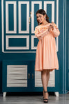 Peach Floral Embroidered Mini Fit and Flare Dress