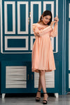Peach Floral Embroidered Mini Fit and Flare Dress