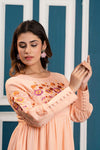 Peach Floral Embroidered Mini Fit and Flare Dress