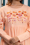 Peach Floral Embroidered Mini Fit and Flare Dress