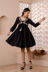 Black Floral Embroidered Mini Fit and Flare Dress