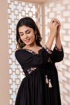 Black Floral Embroidered Mini Fit and Flare Dress