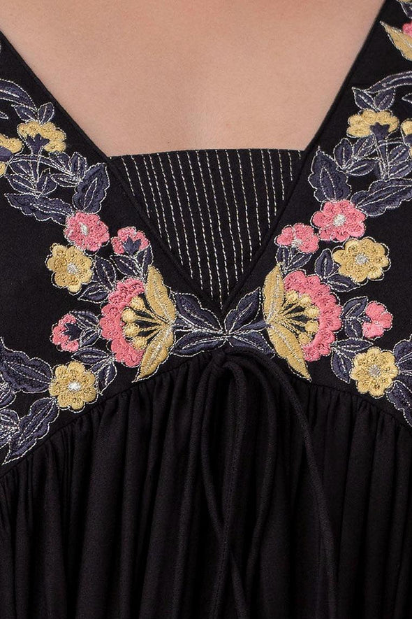 Black Floral Embroidered Mini Fit and Flare Dress