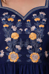 Navy Blue Floral Embroidered Mini Fit and Flare Dress