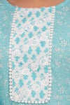 Light Blue Floral Print with Yoke Design A-Line Kurta with Trousers & Dupatta - Frionkandy
