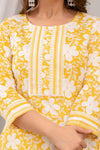 Yellow Floral Print with Yoke Design Straight Kurta with Trousers & Dupatta - Frionkandy