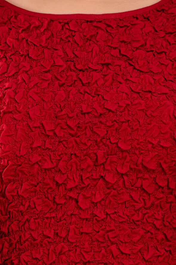 Red Puff Sleeve Yoke Design Fit and Flare Party Dress - Frionkandy