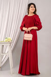 Red Puff Sleeve Yoke Design Fit and Flare Party Dress - Frionkandy