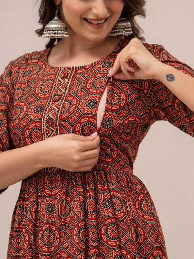 Women Floral Printed Maternity Cotton Maxi Dress - SHKUP1297
