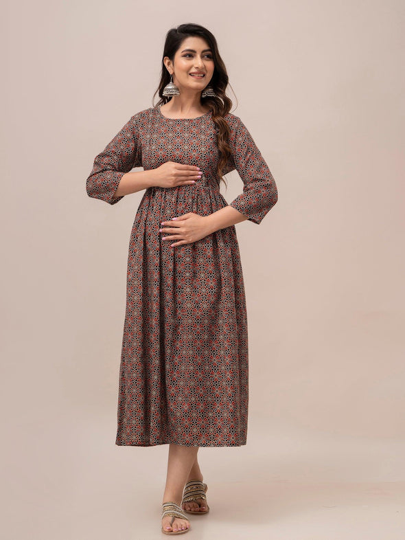 Women Floral Printed Maternity Cotton Maxi Dress - SHKUP1299 - Frionkandy