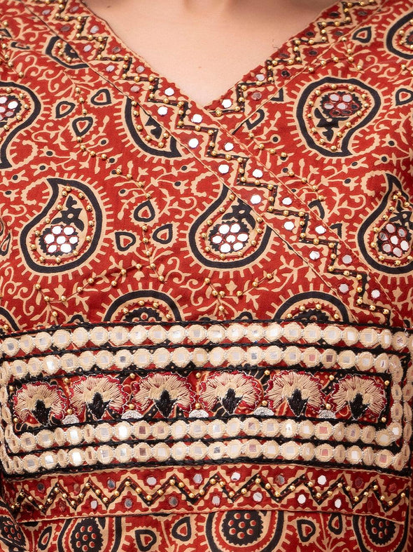 Maroon Paisley Print with Yoke Design A-Line Kurta with Trousers & Dupatta - Frionkandy