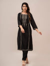 Women Black Sequinned Yoke Design Kurta with Trousers - Frionkandy