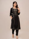 Women Black Sequinned Yoke Design Kurta with Trousers - Frionkandy