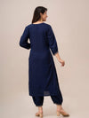 Women Blue Sequinned Yoke Design Kurta with Pyjamas - Frionkandy