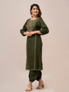 Women Green Sequinned Yoke Design Kurta with Pyjamas - Frionkandy