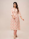 Off White Floral Print with Yoke Design A-Line Kurta with Trousers & Dupatta - Frionkandy