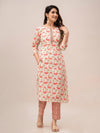 Off White Floral Print with Yoke Design A-Line Kurta with Trousers & Dupatta - Frionkandy