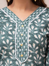 Grey Floral Print with Yoke Design A-Line Kurta with Trousers & Dupatta - Frionkandy