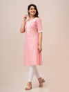 Women Pink Bandhani Printed Straight Kurta - Frionkandy