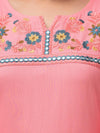 Women Pink Solid Embroidered Straight Kurta - Frionkandy