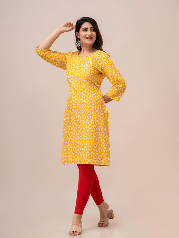 Women Yellow Abstract Printed Straight Kurta - Frionkandy