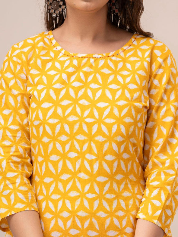 Women Yellow Abstract Printed Straight Kurta - Frionkandy