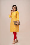 Women Yellow Abstract Printed Straight Kurta - Frionkandy