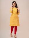 Women Yellow Abstract Printed Straight Kurta - Frionkandy