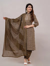 Women Pullman Green Sequinned Yoke Design Kurta with Pyjamas & Dupatta - Frionkandy