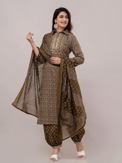 Women Pullman Green Sequinned Yoke Design Kurta with Pyjamas & Dupatta