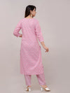 Taffy Pink Floral Print with Yoke Design A-Line Kurta with Trousers & Dupatta