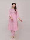 Taffy Pink Floral Print with Yoke Design A-Line Kurta with Trousers & Dupatta