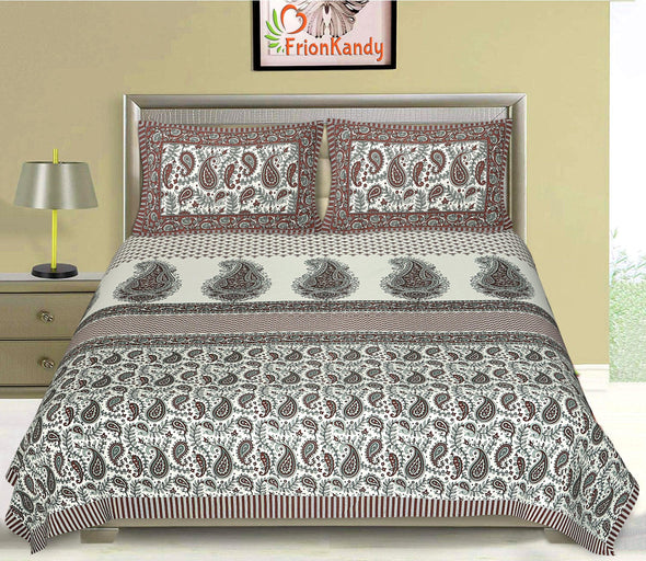 Brown Jaipuri Majestic Print 240 TC Cotton Double Bed Sheet With 2 Pillow Covers (SHKV1003)