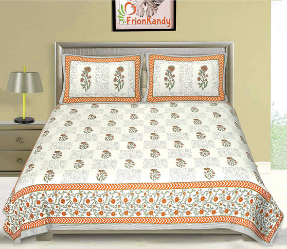 Green Jaipuri Majestic Print 240 TC Cotton Double Bed Sheet With 2 Pillow Covers (SHKV1006)